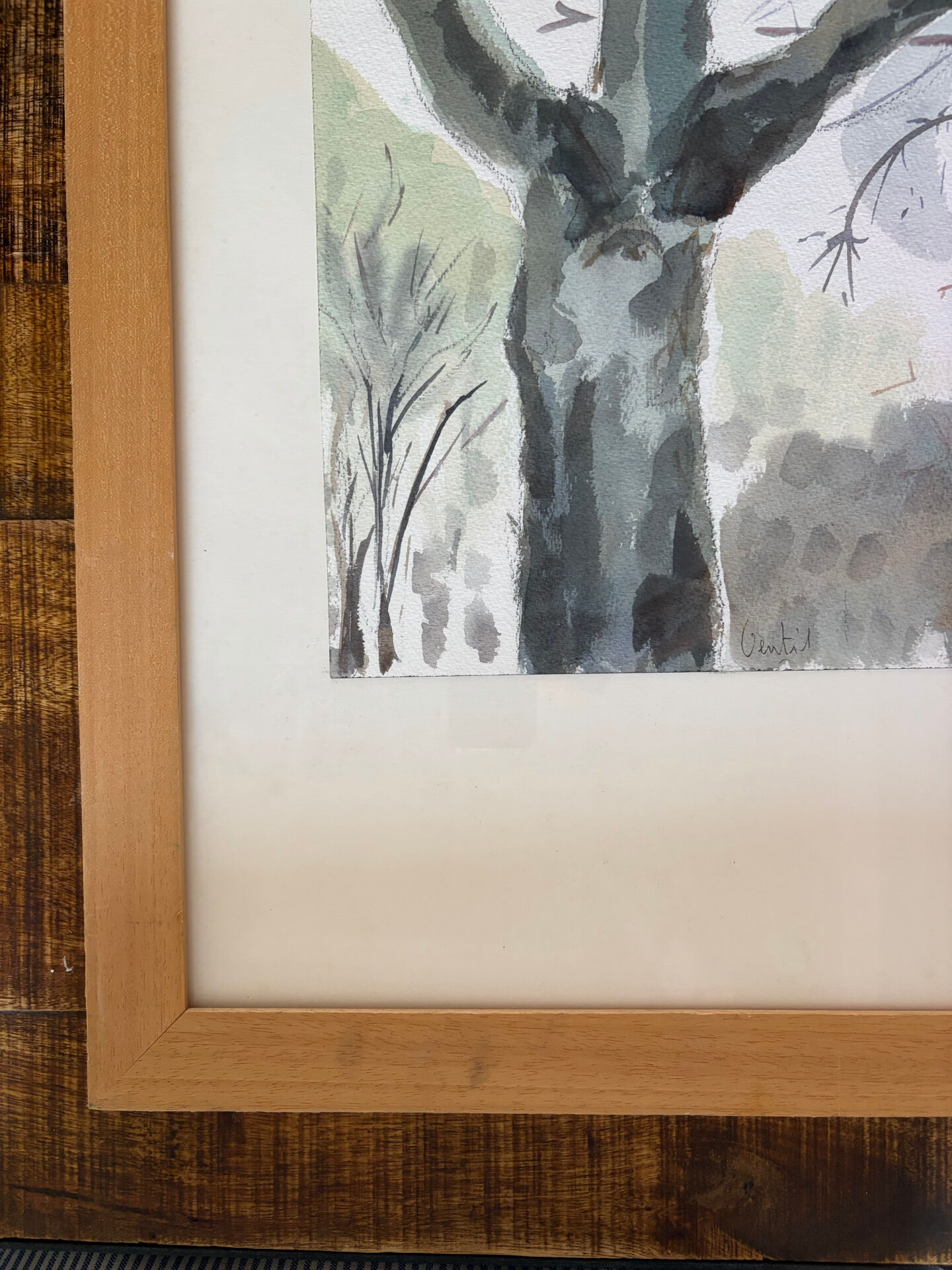 The tree in the city, watercolour on paper, signed Ventil.