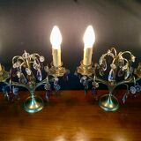 Pair of bronze and crystal girandoles