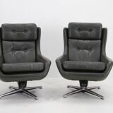 Ensemble de deux fauteuils à bascule pivotants en cuir du milieu du siècle, Peem, Finlande, 1970