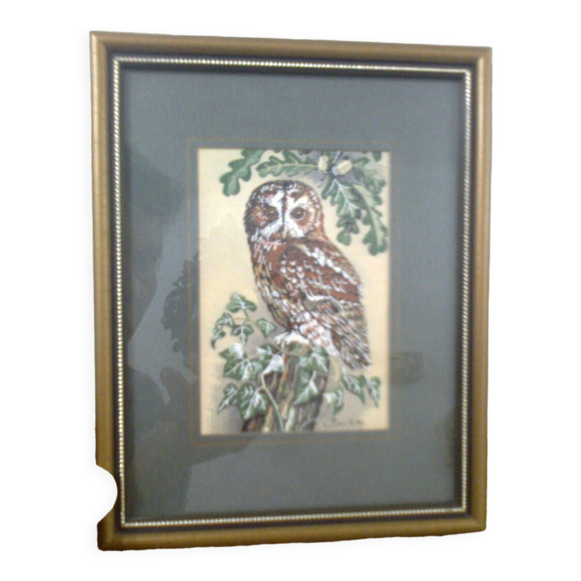 Owl pattern frame embroidered in silk, woven picture brand