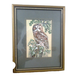 Cadre motif chouette brodée en soie, marque woven picture