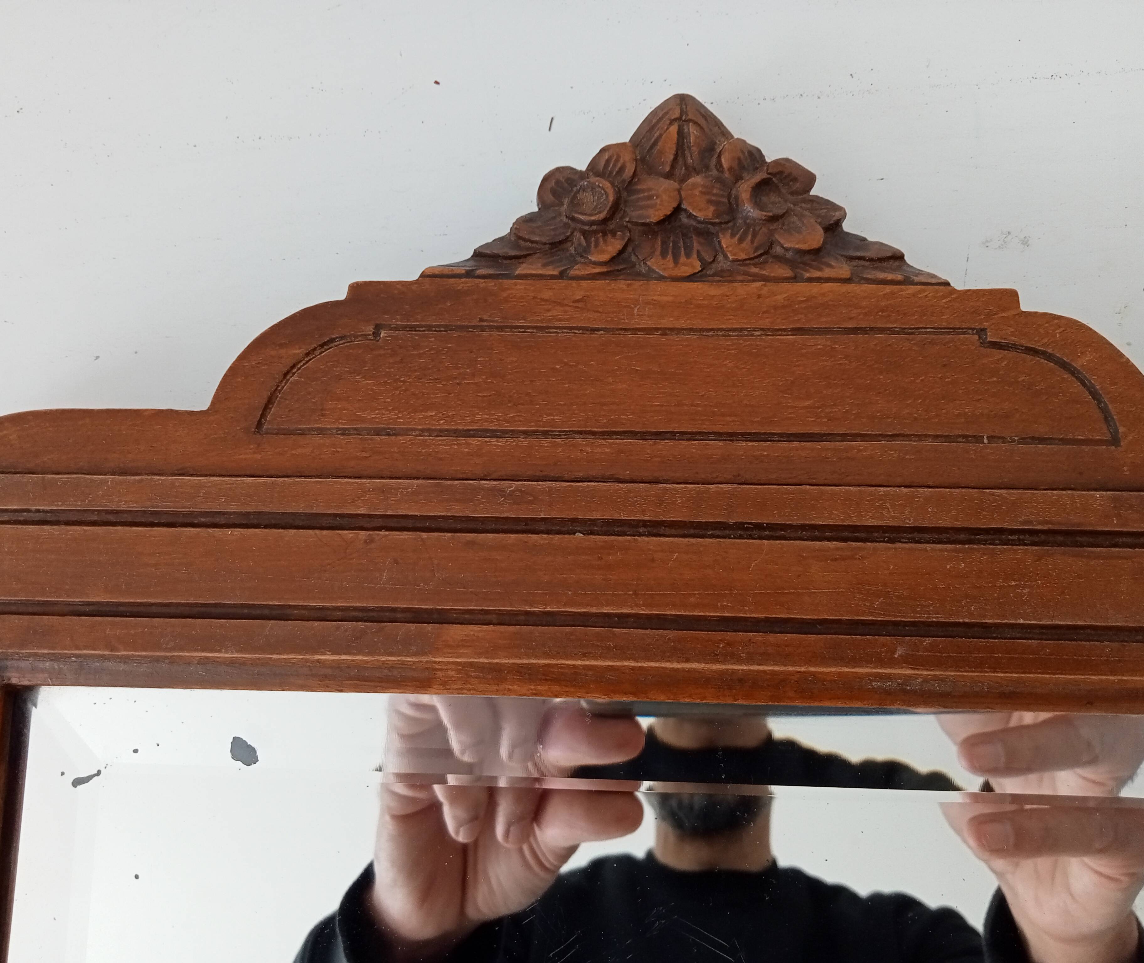 Art Deco beveled mirror in solid oak 50.5*33