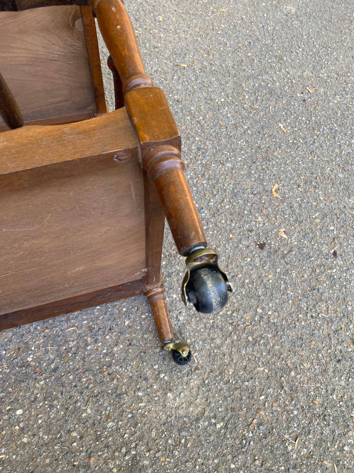 Solid wood service trolley on wheels