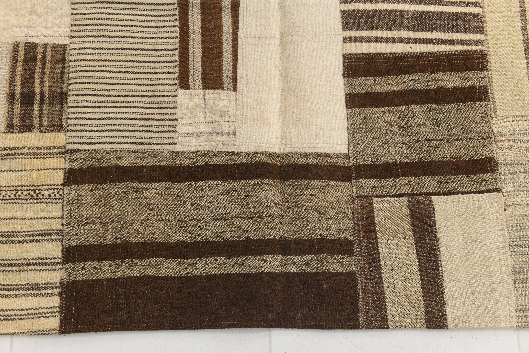 5x8 Cream & Beige Mid Century Modern Kilim Rug, 167x234Cm