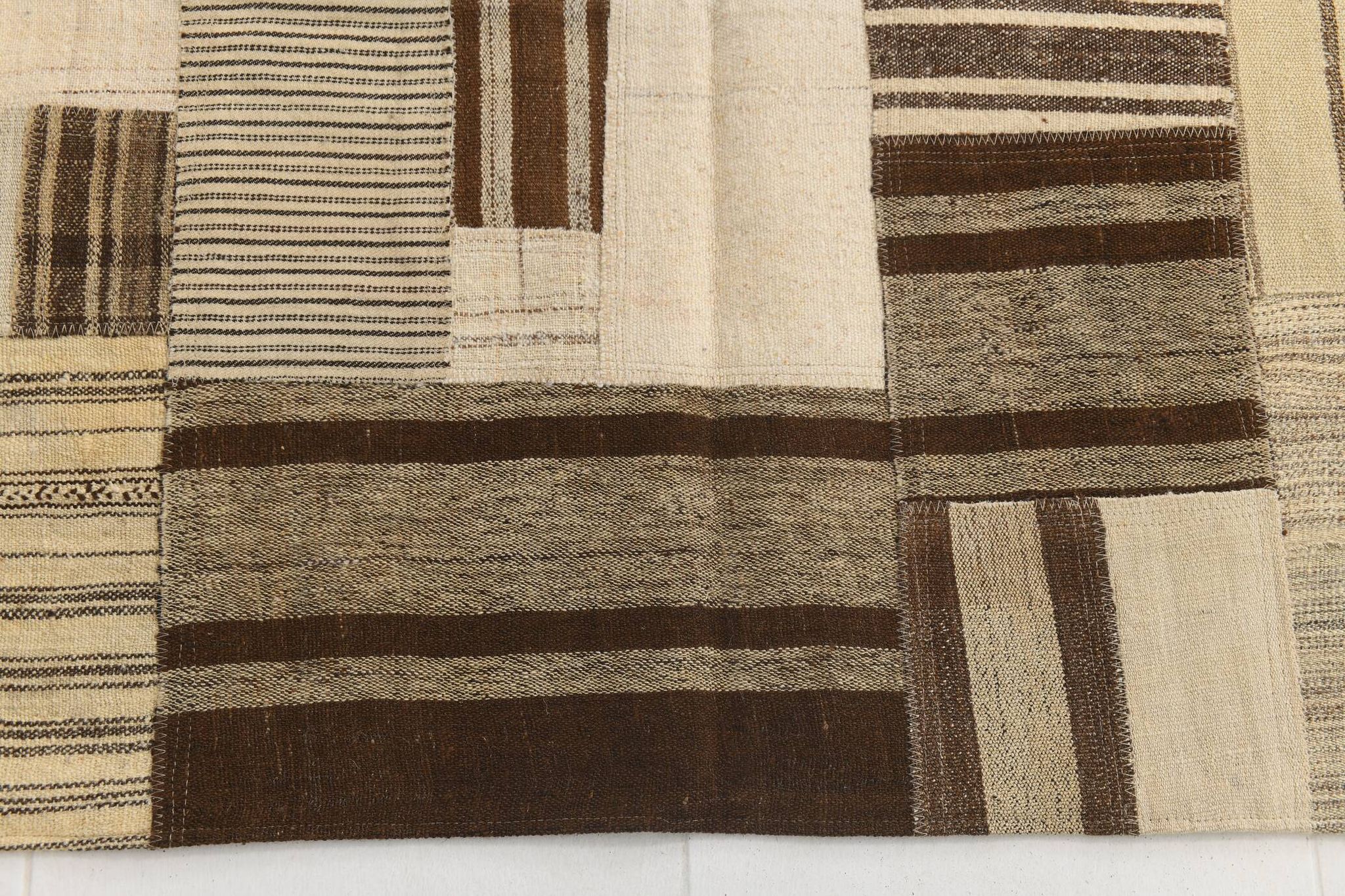 5x8 Cream & Beige Mid Century Modern Kilim Rug, 167x234Cm