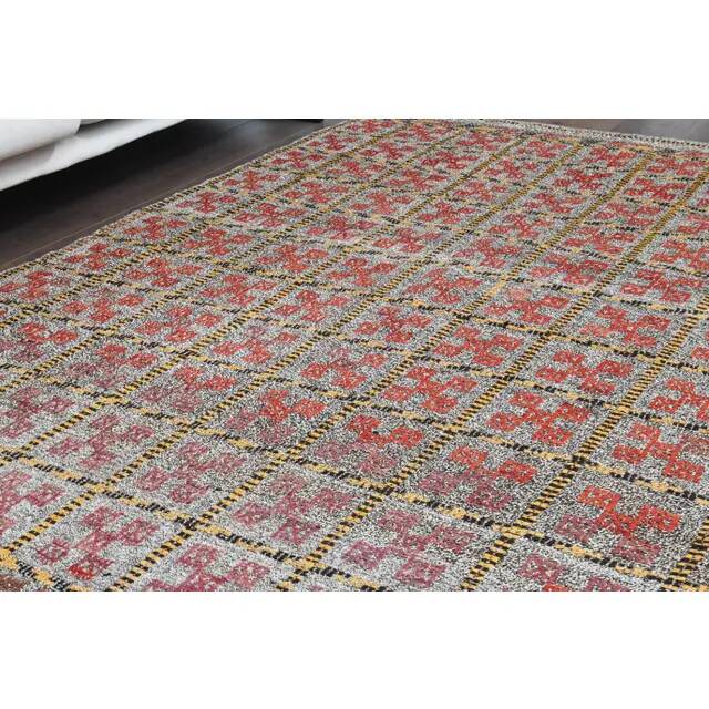 Tapis couloir vintage turc Oushak fait main en laine et coton gris 169x248 cm des années 1970