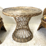 Salon en rotin vintage 1970