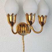 Fog & Mørup 3-Arm Brass and Opaline Glass Tulip Wall Lamp