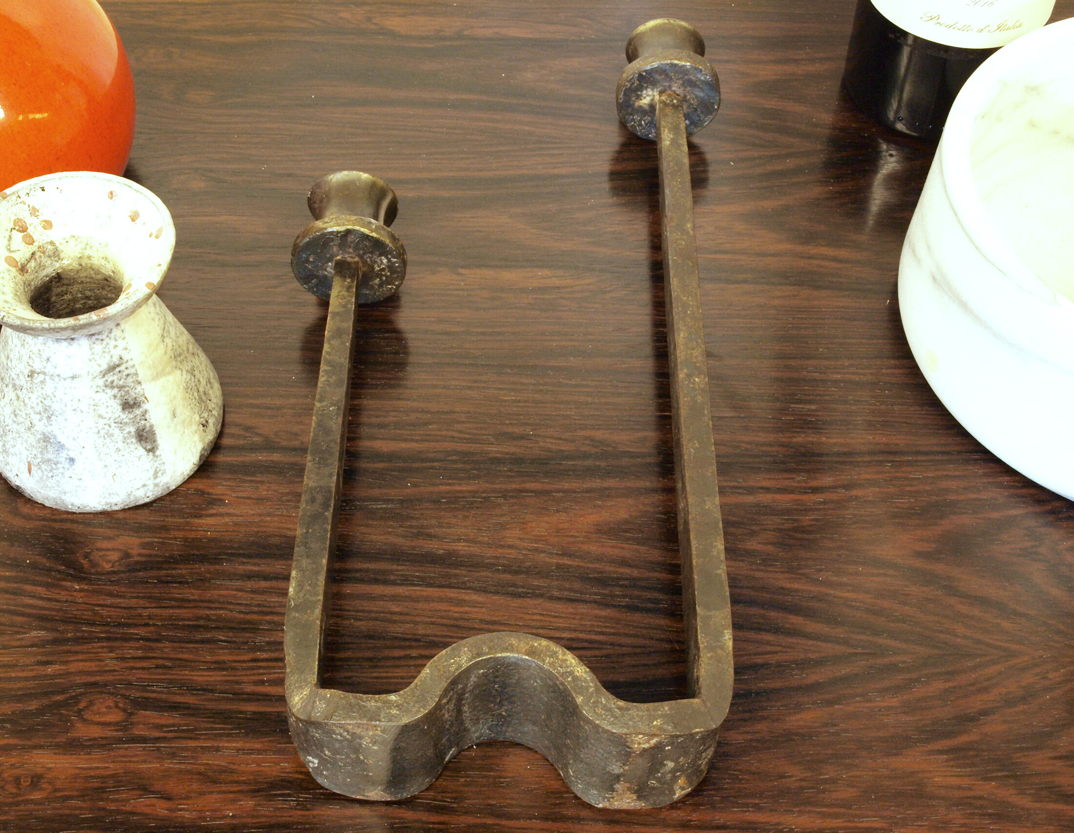 Brutalist wrought iron candle holder beaten