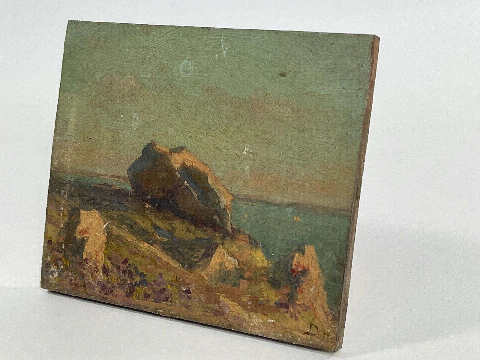Oil on wood panel marine theme XlXth view of brittany