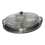 Appetizer tray with cups and Art Deco mirror tray