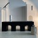 Bench in solid monoxyl wood, carved base in 3 arches - Black color