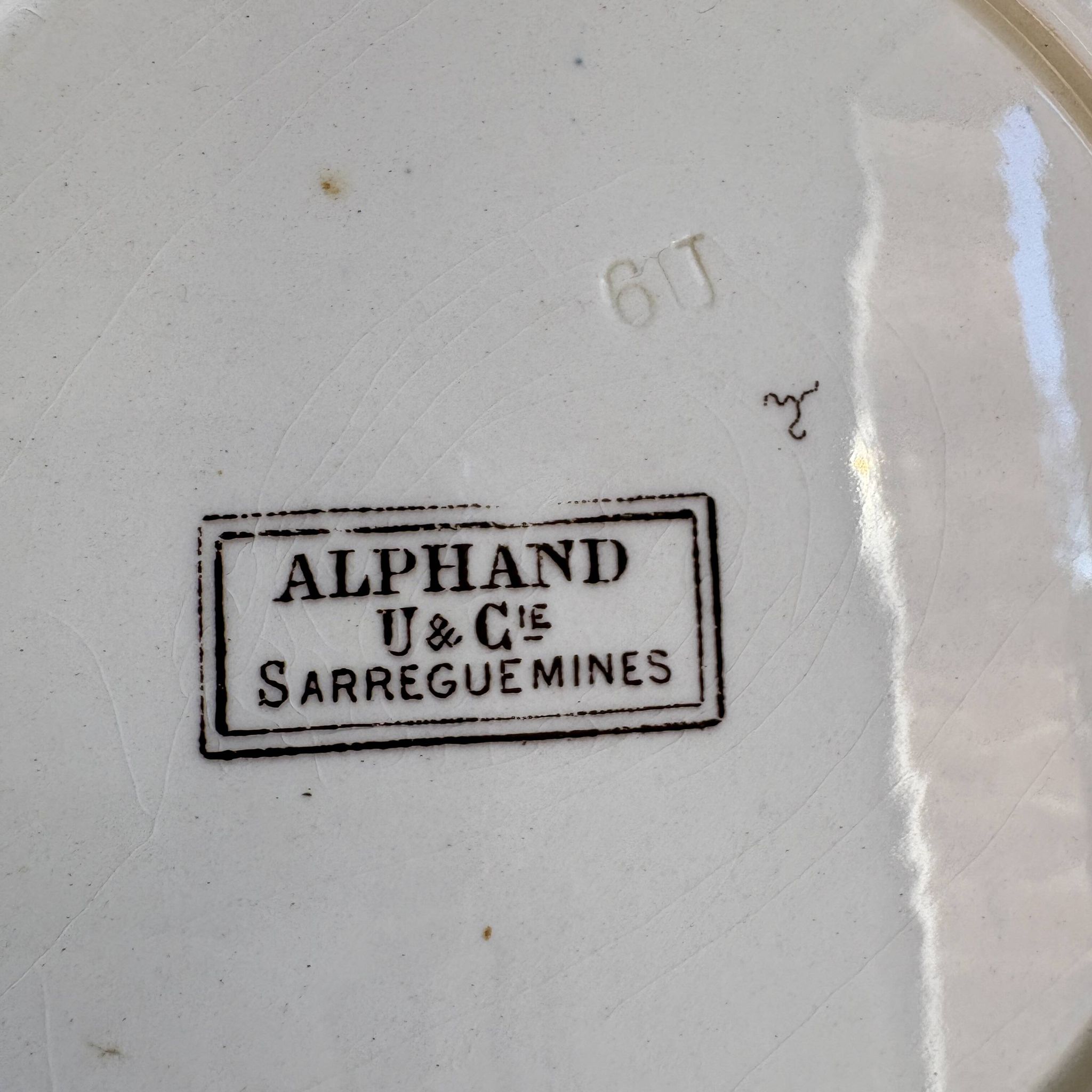 Set of 6 antique ironstone dessert plates, Alphand pattern by Sa