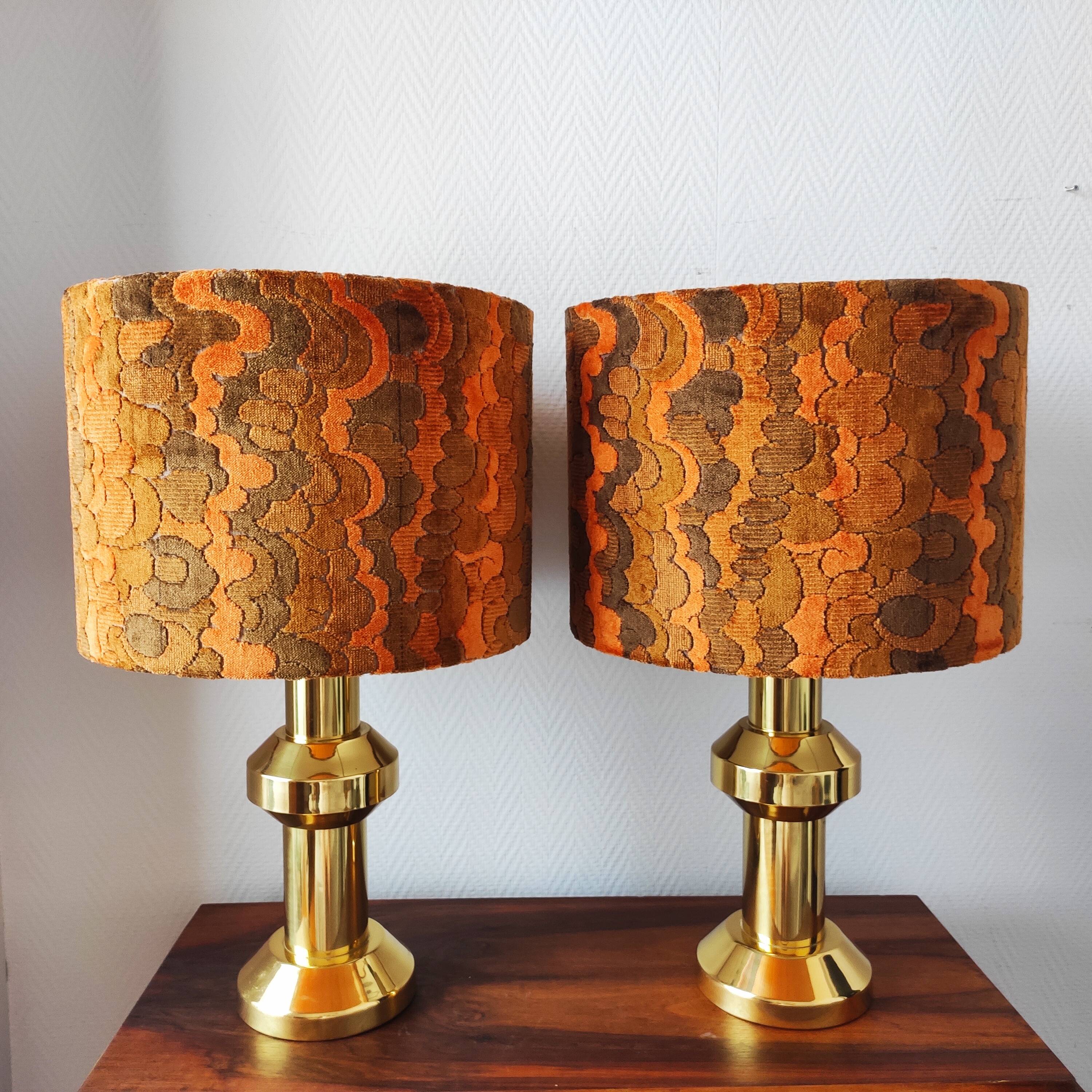 Pair of large vintage 1970s brass living room lamps