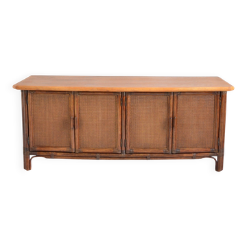 Buffet / Enfilade bois et rotin 1960 / 1970 vintage