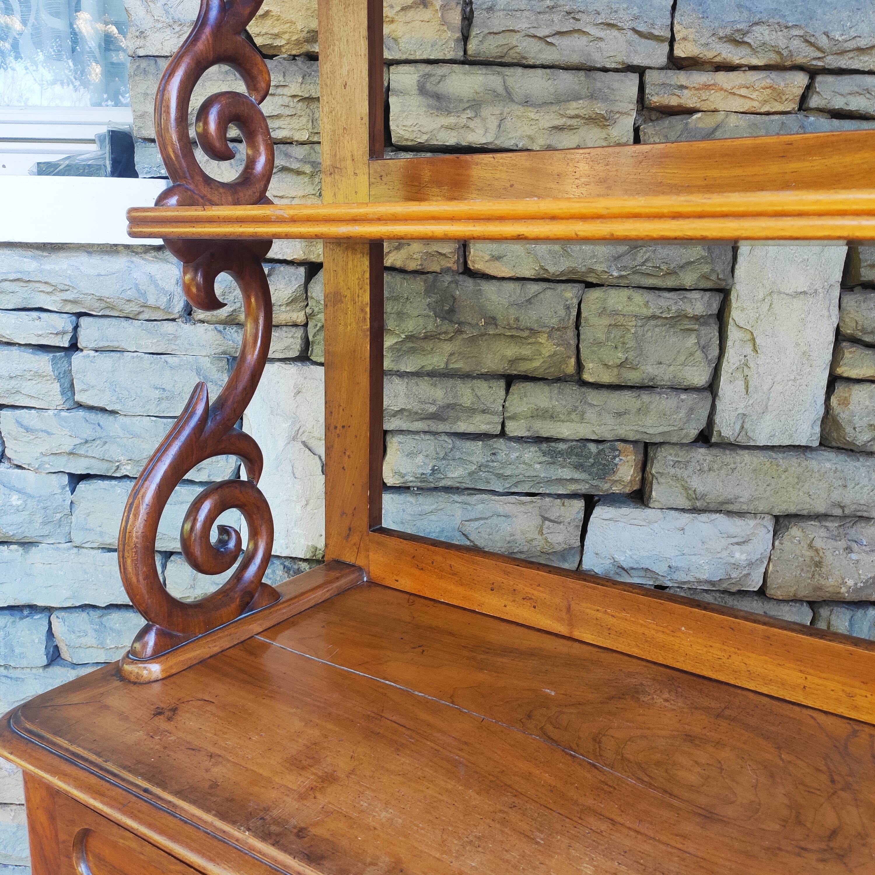Old solid blond walnut console table