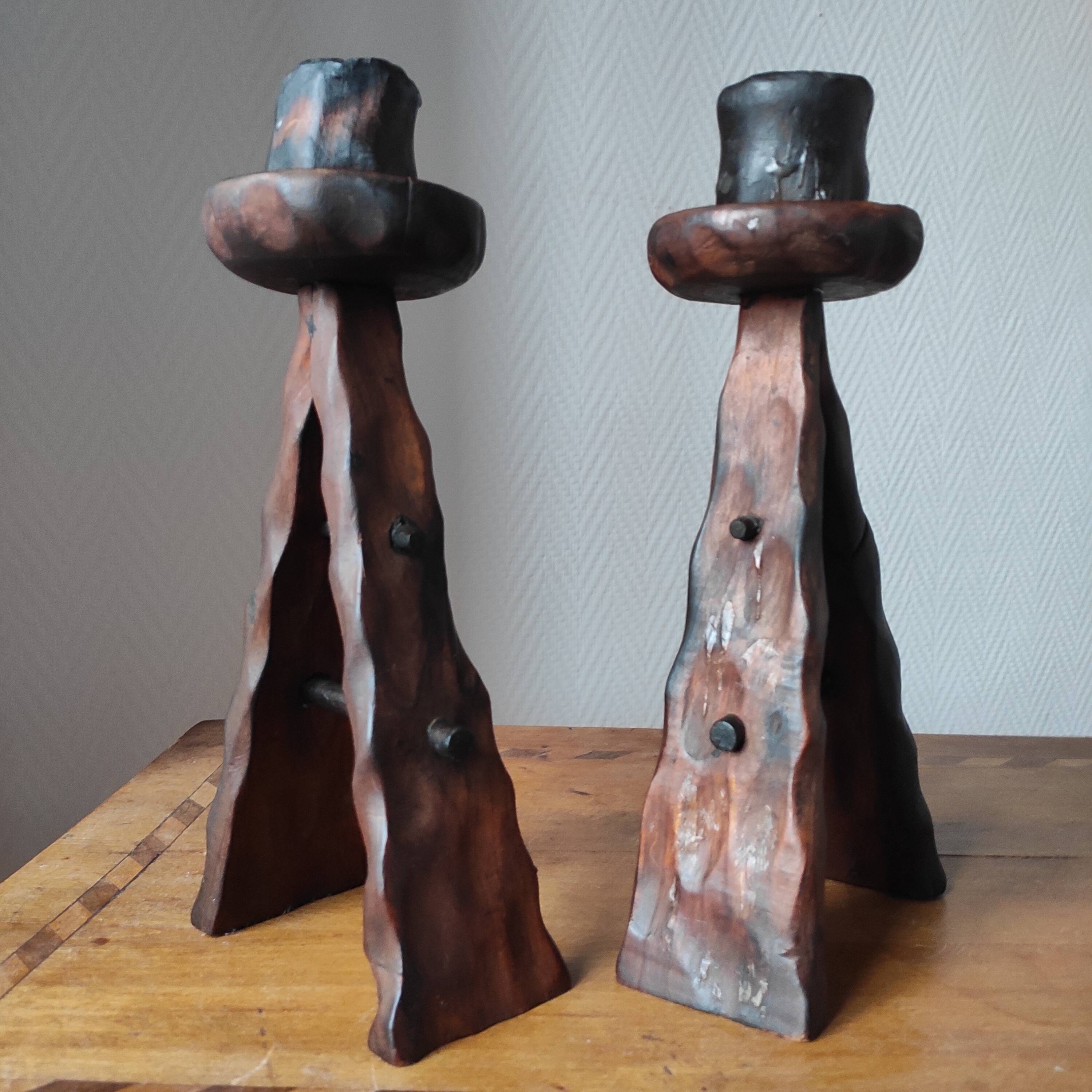 Pair of vintage brutalist candlesticks from the 1950s-60s