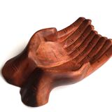 Empty pocket, hands joined in carved wood, 70s