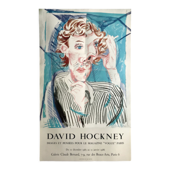 Affiche originale de david hockney, galerie claude bernard / vogue paris, 1985