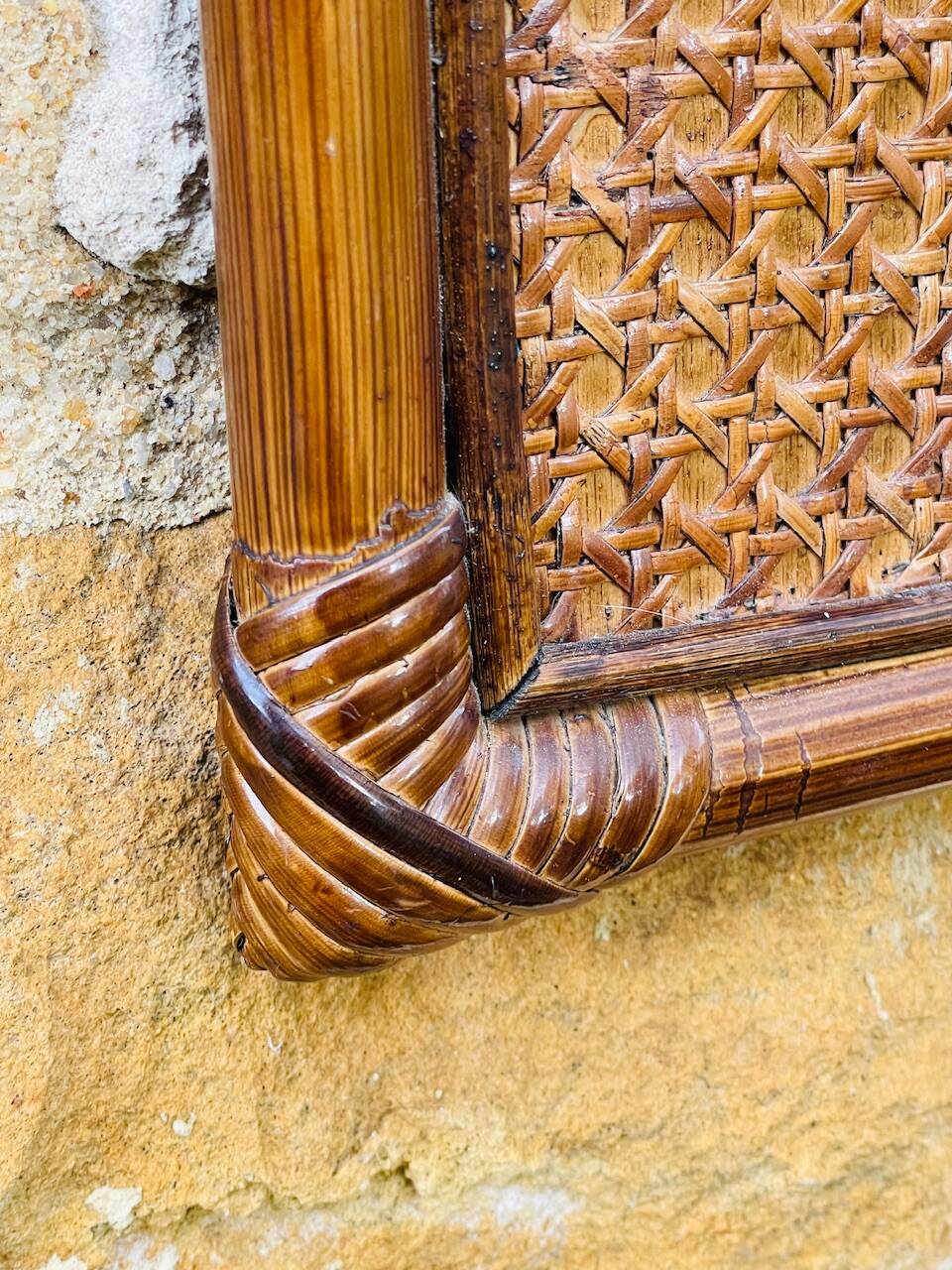 Vintage mirror, bamboo, caning and rattan, circa 1960s