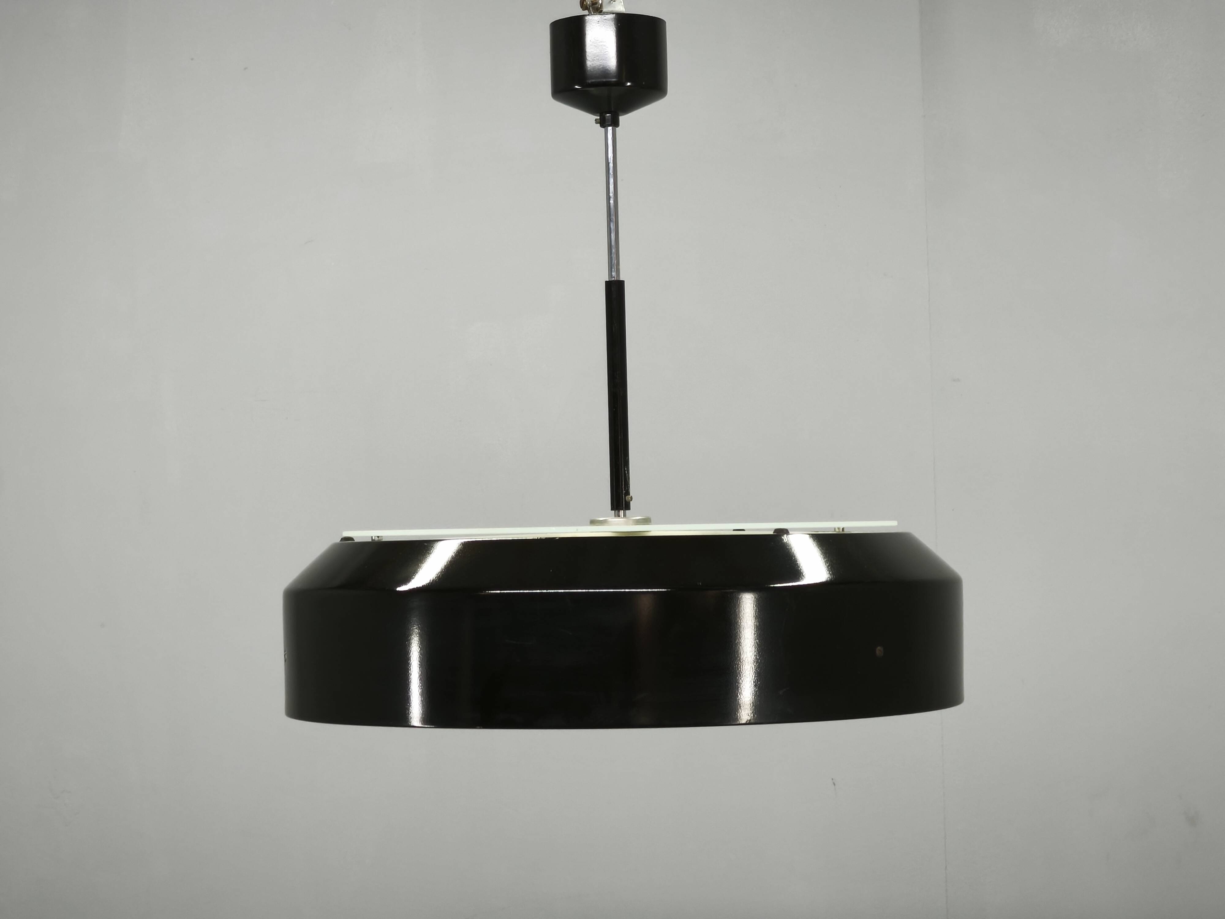 1960s NAPAKO Modernist Black Glass Pendant Light, Czechoslovakia