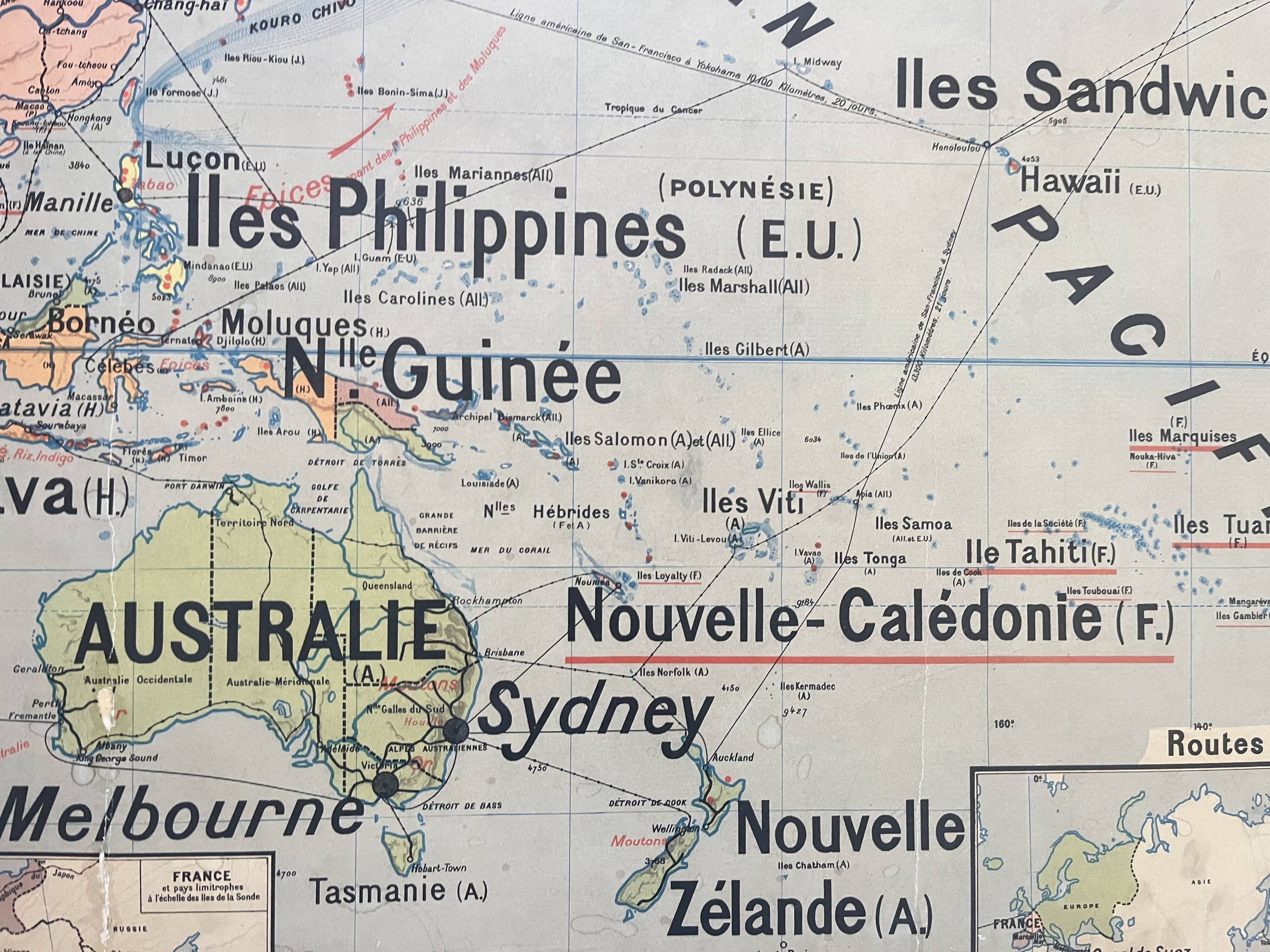 Old school map Vidal-Lablache 21, Mézières T15, 1900 Oceania