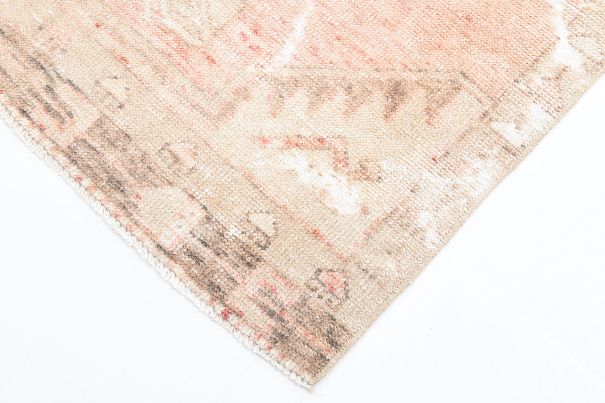 Faded red and beige vintage runner rug 322x85cm