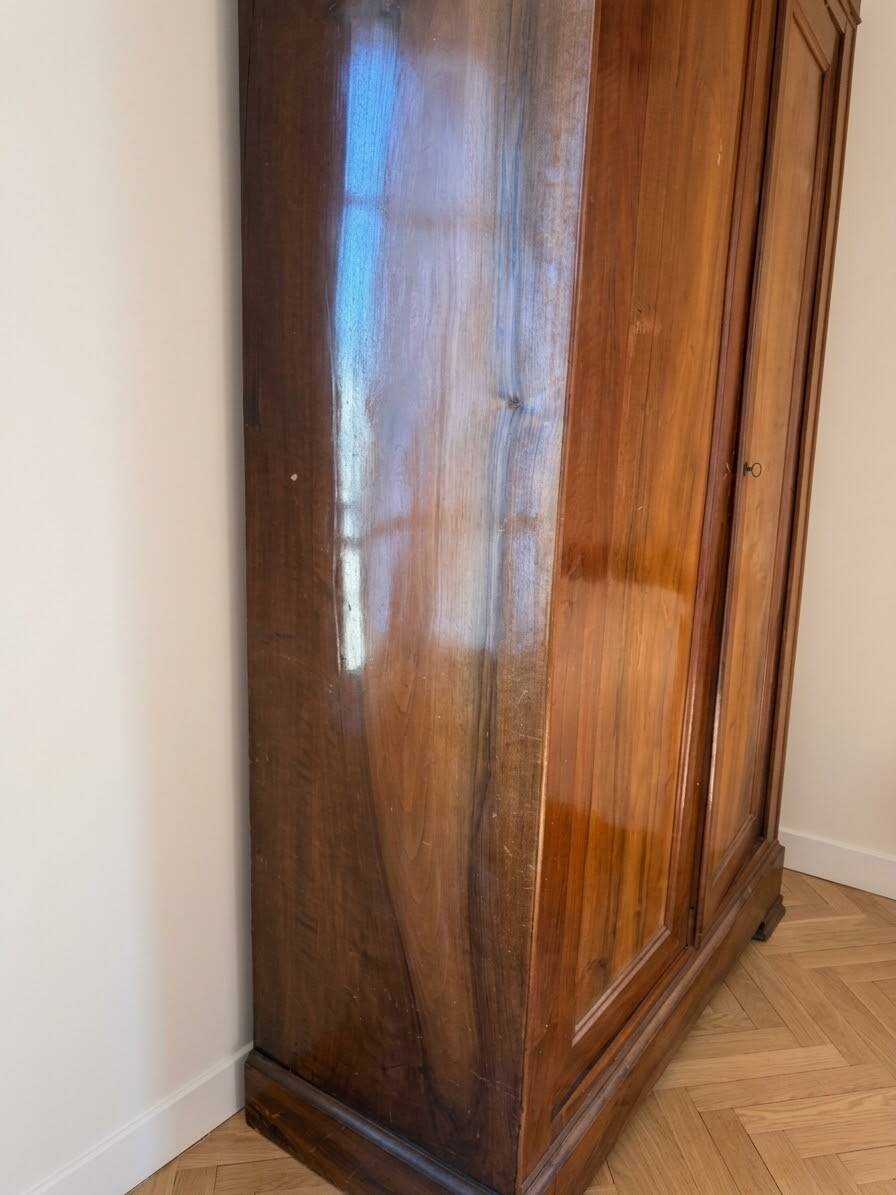 Antique solid walnut wardrobe with two doors.