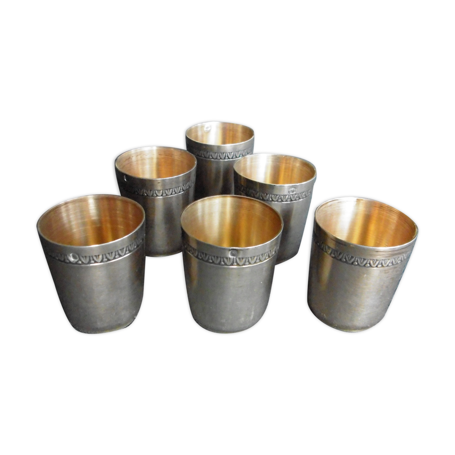 6 solid silver liqueur glasses, interior vermeil, Punches Minerve 925