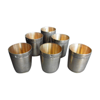 6 solid silver liqueur glasses, interior vermeil, Punches Minerve 925