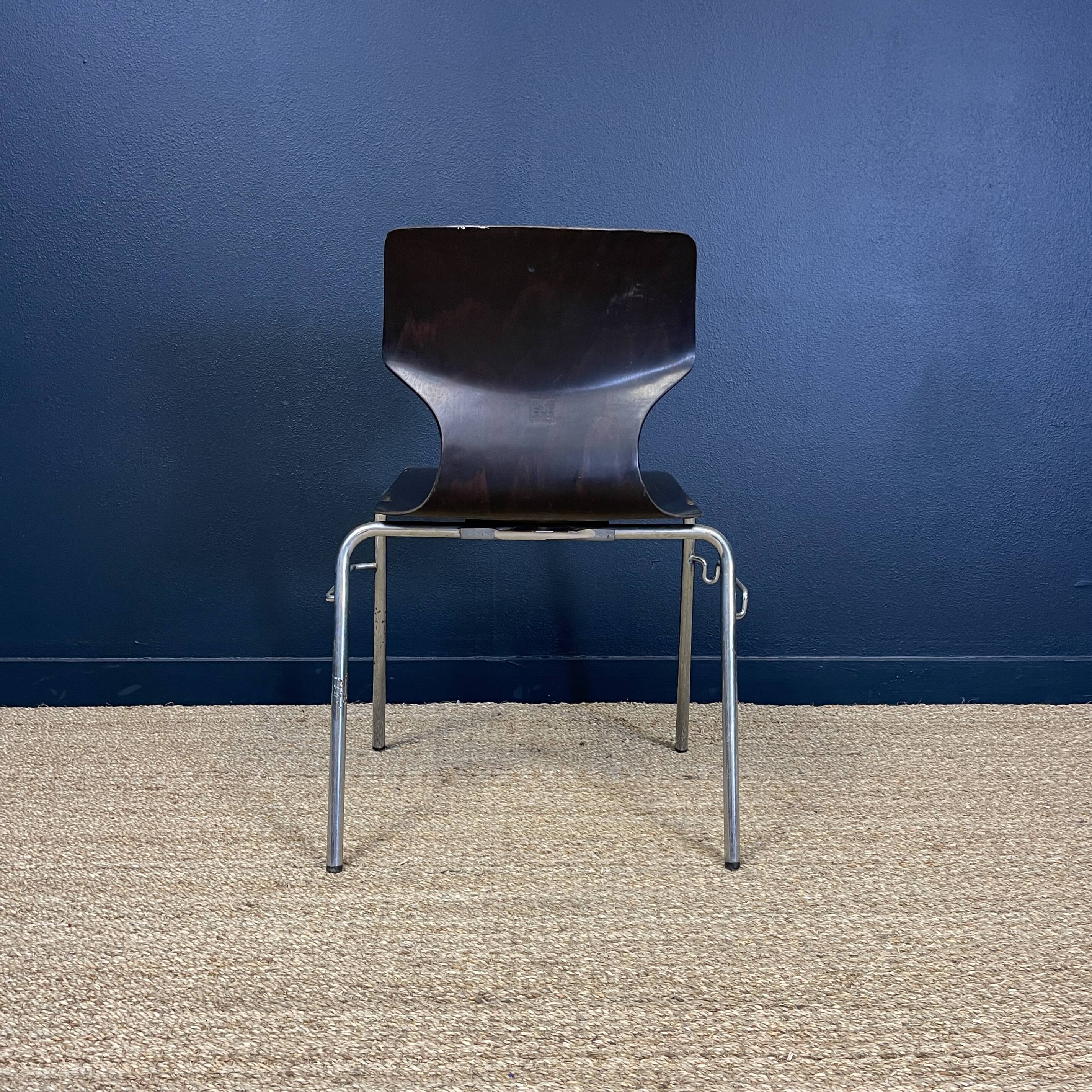 Set of 6 Flototto chairs wenge wood chrome steel 70s