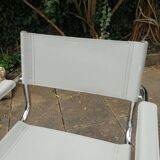 Pair of cantilever armchairs in grey leather made in italy