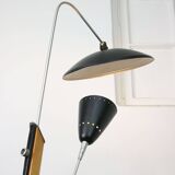 Mid-century italian aluminum & wood floor lamp with reflector
