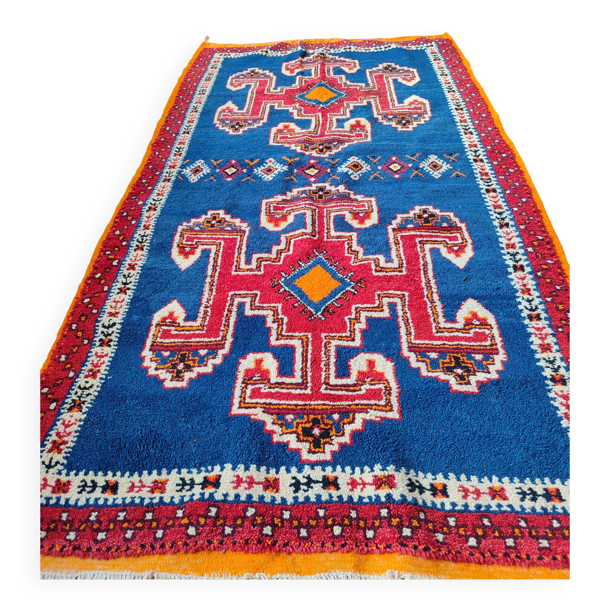 Handmade Berber Rug Blue Majorelle & Red - 112 x 200 cm