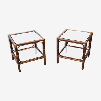 Pair of 2 rattan/bamboo coffee tables 1985