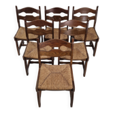 Chaises de salle à manger en chêne "Razor Blade" brutalisme du milieu du siècle, ensemble de 6, France années 60.