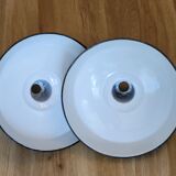 Pair of suspensions industrial lamp workshop lampshade in black enamelled metal
