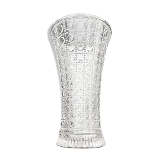 Vase en verre transparent décor de cabochon vintage vers 1960