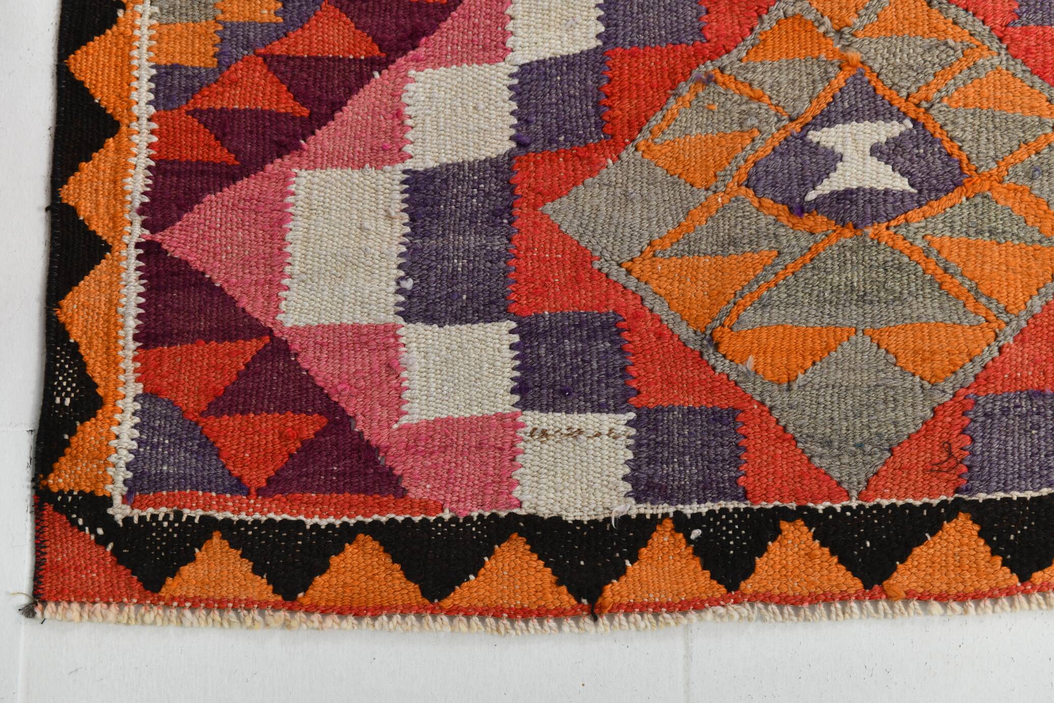 Tapis Kilim fait main rose orange 3x12 105x377 cm