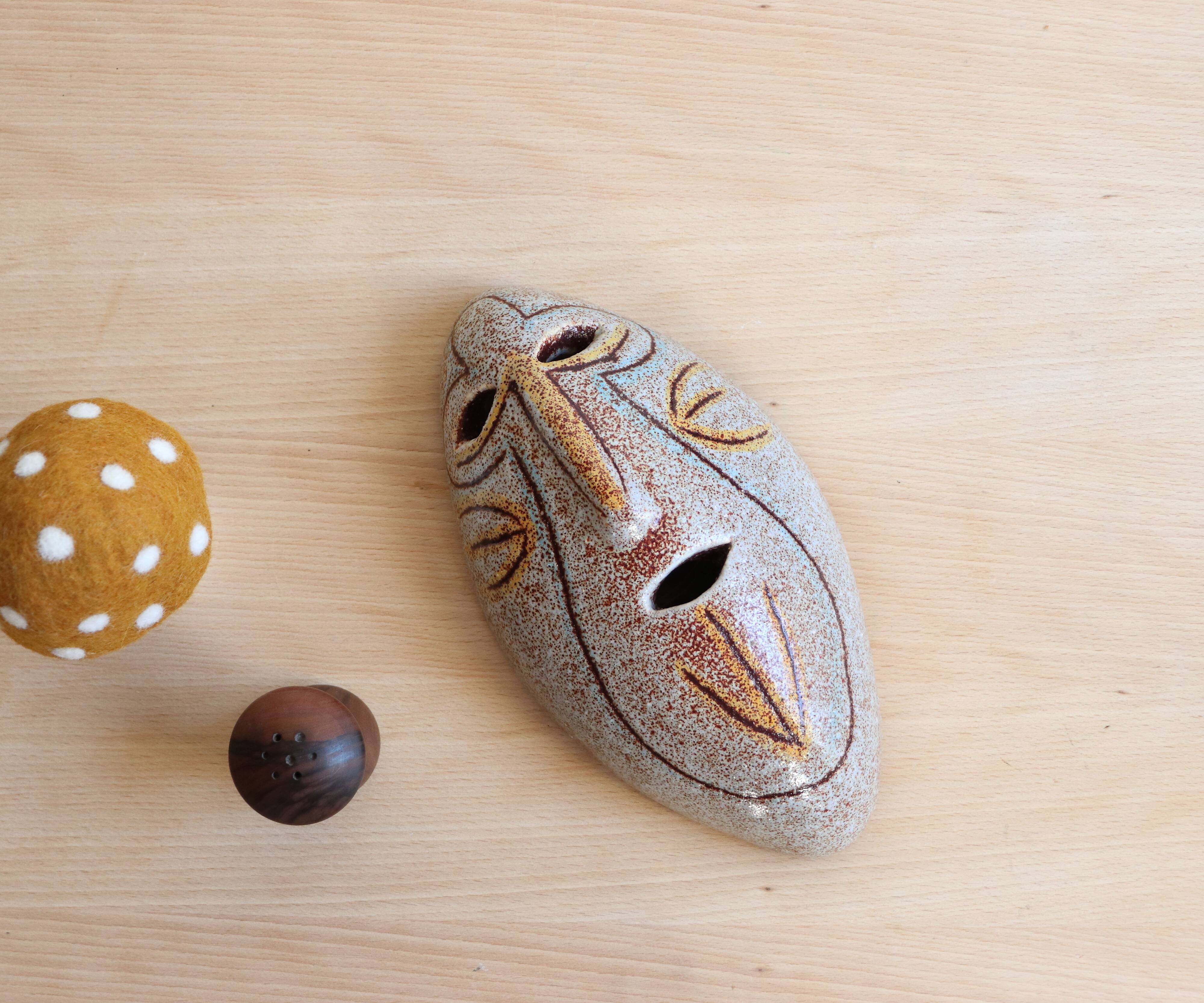 Mayan ceramic wall mask from Accolay, art brut, 1960s