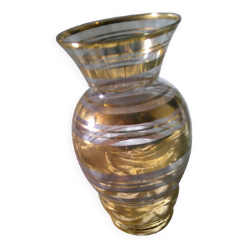 Vase année 60 rayure doré