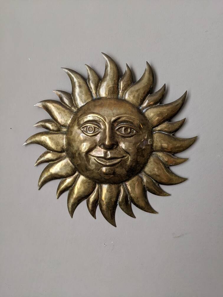 Vintage brass wall sun, handcrafted, alternative decor