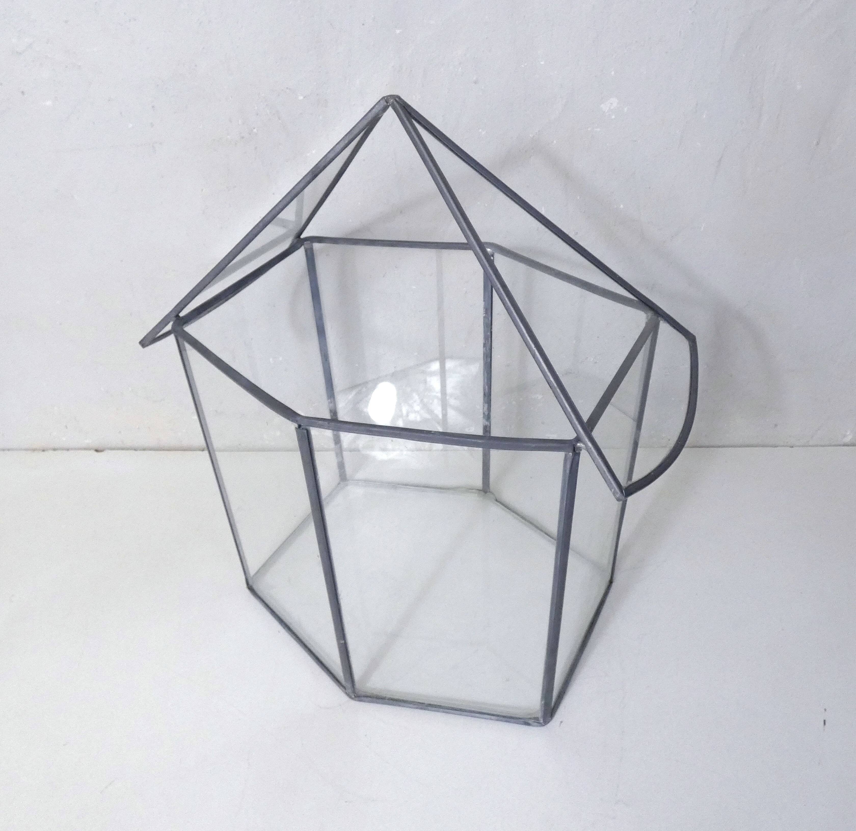 Glass terrarium mini cactus greenhouse in glass and metal