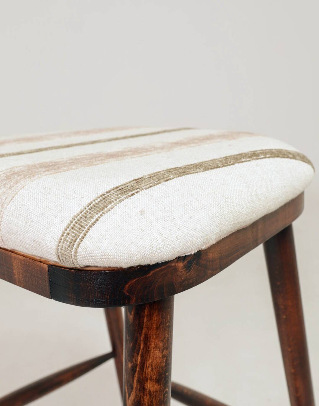 Rustic Beech Bar Stools – Striped Jacquard Fabric