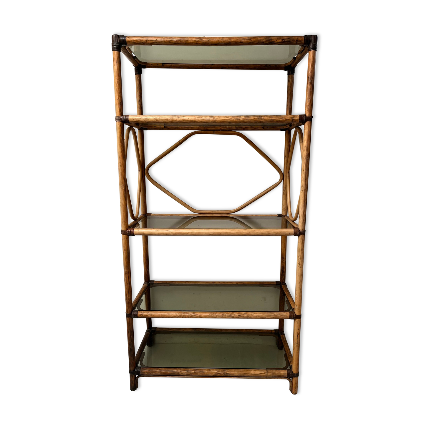 Etagère vitrine en bambou verre fumé vintage