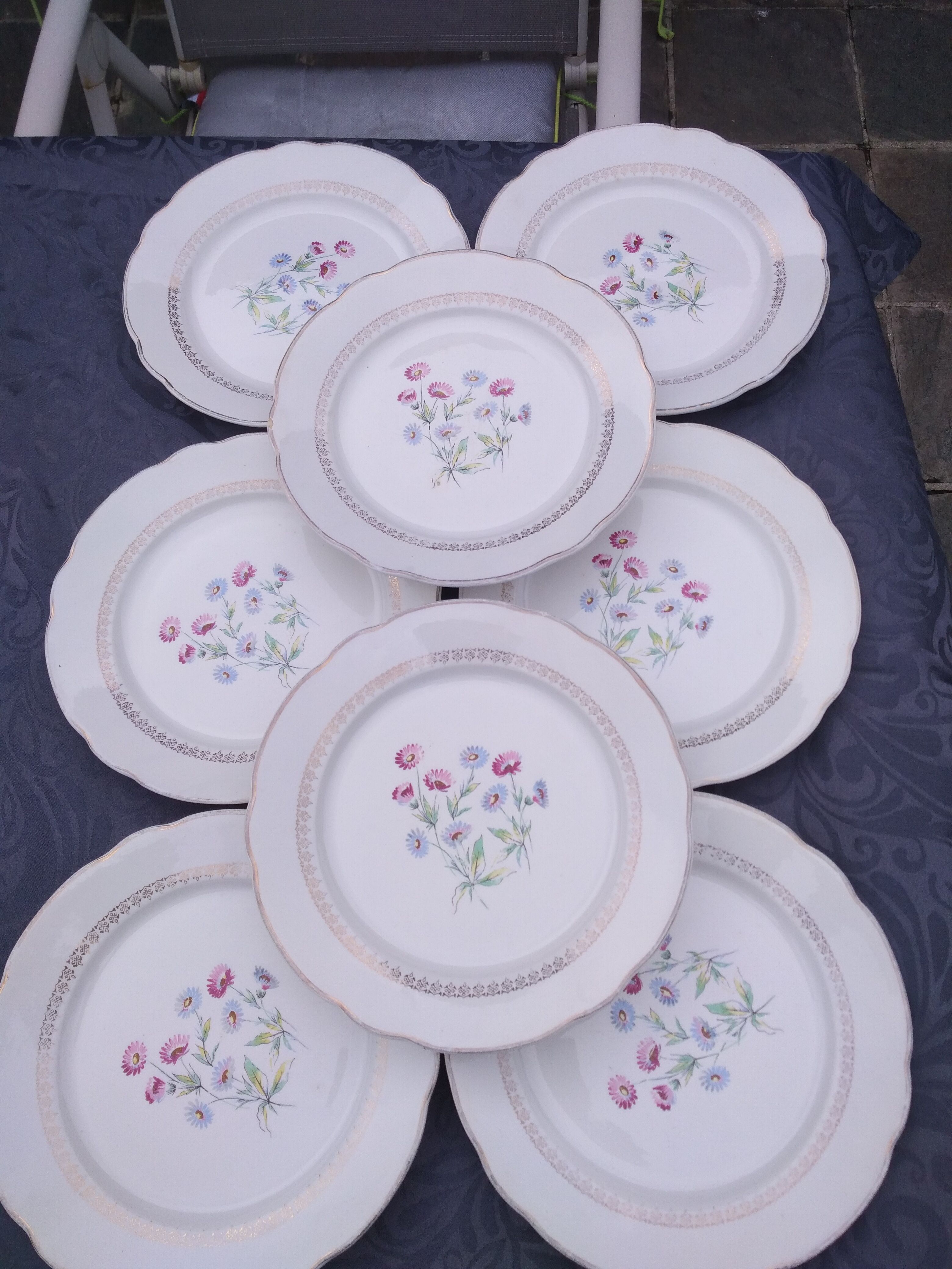 Ensemble de 8 assiettes plates  vintage,céramique de Digoin Sarguemines