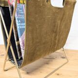 Brass and velvet magazine rack