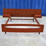 Teak bed with hanging bedside tables from the 60s