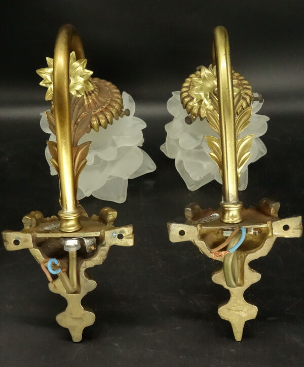 Pair of Louis XVI style flower sconces - signed P. Lucas