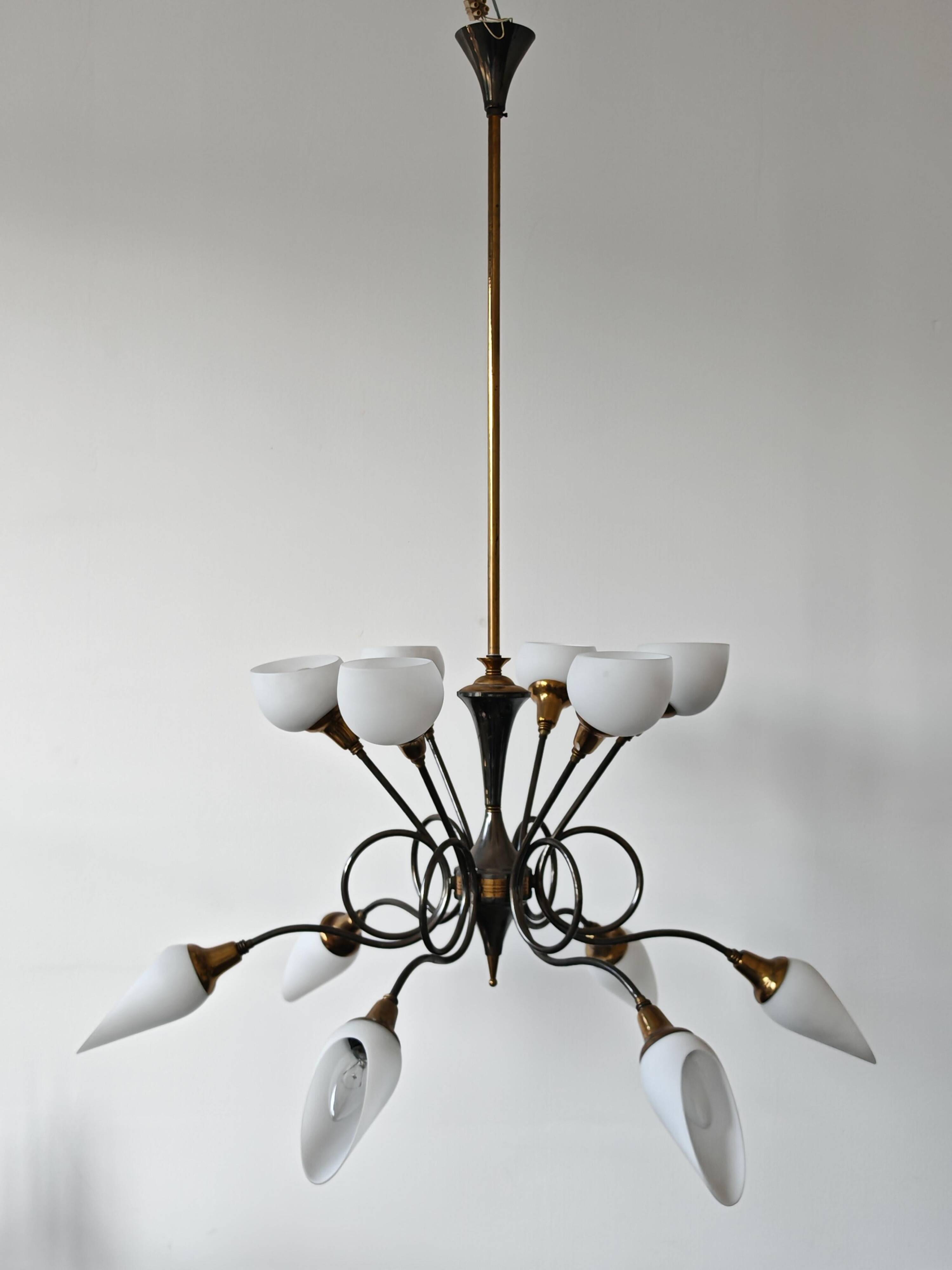 Lustre MiSiècle 12 Brass Arms attributed to Arredoluce 1950s